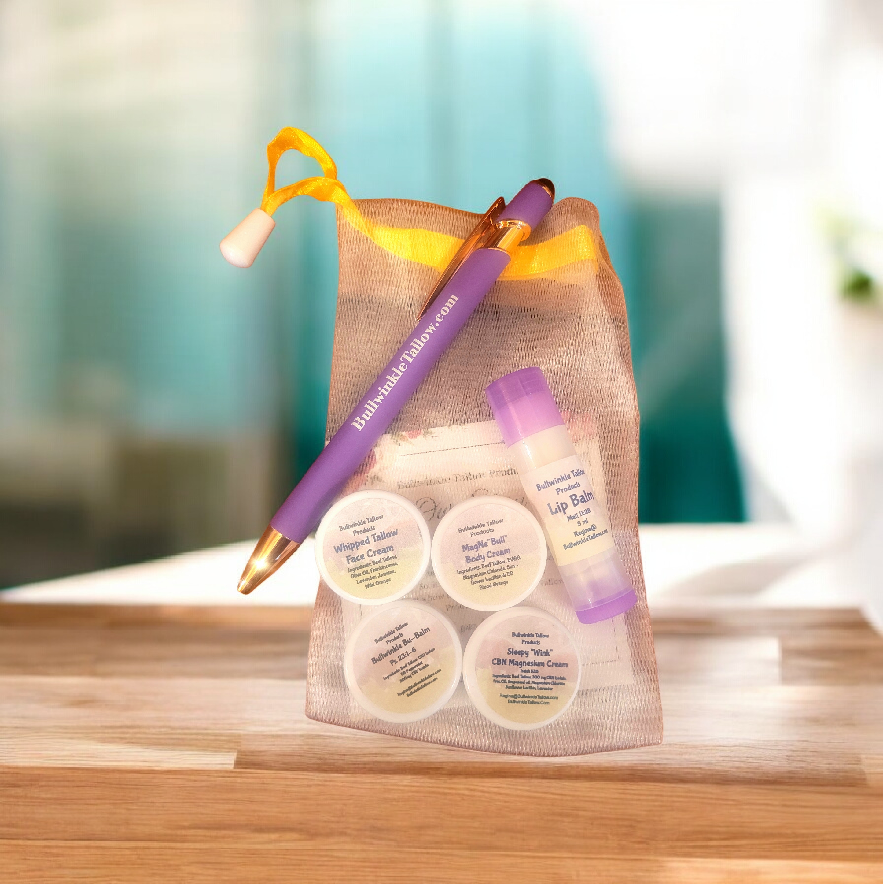 Sample size of all creams & unscented soap, soap saver bag plus a full-size lip balm
